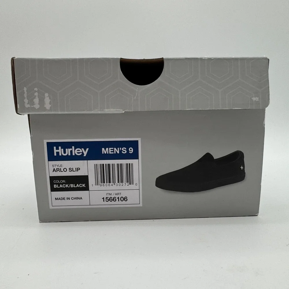 Hurley Arlo Slip On Shoes Men's Size 9 Black Casual‎ Canvas Sneakers